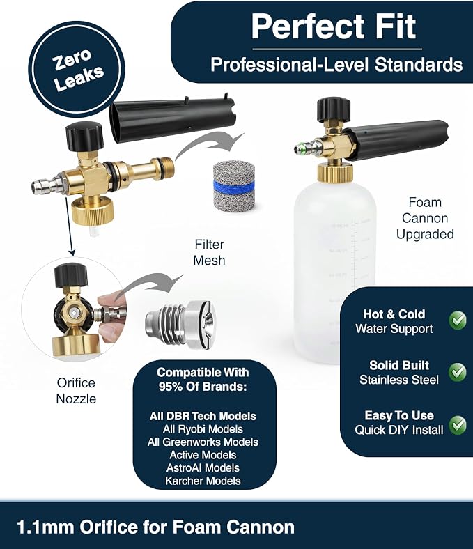 DBR Tech® 1.1mm Orifice for Foam Cannon | Thicker Foam, 1000–3000 PSI