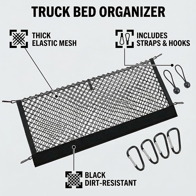 Envelope Style Truck Cargo Net Compatible with Chevy Colorado & GMC Canyon 2023 2024 2025 2026 Accessories, Heavy Duty Carabiners Highly Elastic Truck Bed Mesh Cargo Net