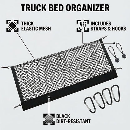 Envelope Style Truck Cargo Net Compatible with Chevy Colorado & GMC Canyon 2023 2024 2025 2026 Accessories, Heavy Duty Carabiners Highly Elastic Truck Bed Mesh Cargo Net