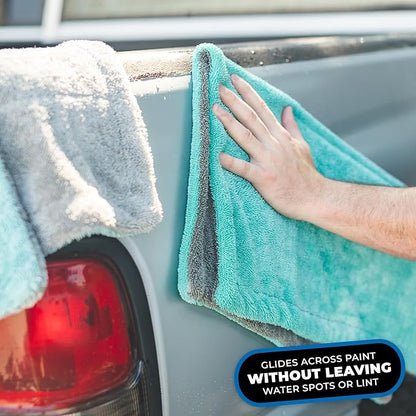 The Rag Company, The Liquid8r, Absorbent 70/30 Blend Microfiber Drying Towel for Cars, Trucks, and SUVs, Safe for Detailing, Scratch-Free, Twist Loop, 1100 GSM, 20x24 Inches, Aqua Blue/Grey