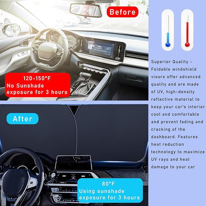 Ziciner 2 PCS Car Windshield Sun Shade, Auto Sun Heat and UV Rays Blocker, 28"×31" Foldable Automotive Front Window Sunshade Protector, Universal Vehicle Interior Accessories (Black Flag-M)