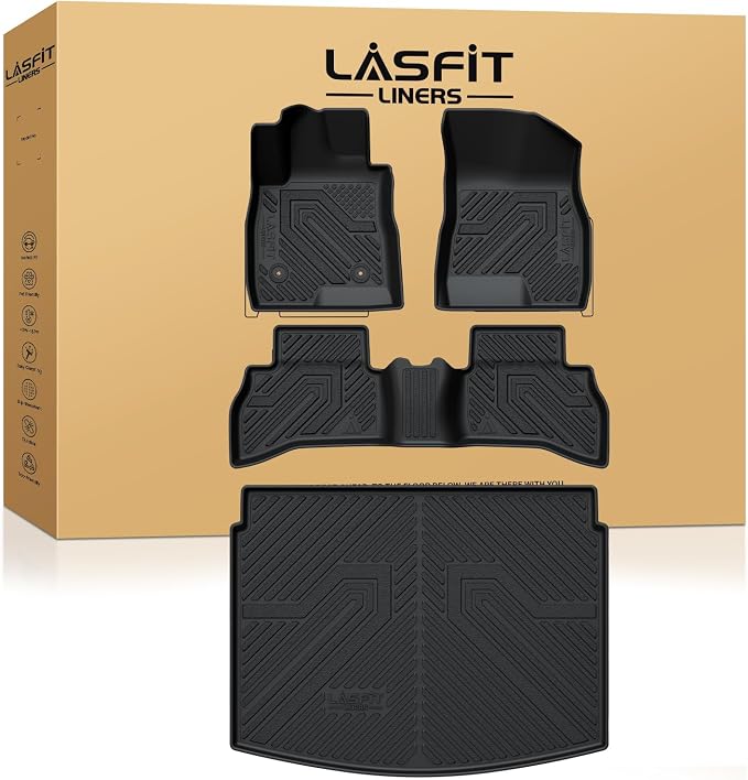 LASFIT Floor Mats & Cargo Mat for Buick Encore GX 2020-2026(Only Fit AWD), TPE All Weather Custom Fit 1st & 2nd Row Rubber Car Mats and Cargo Liner(Lower Position) for Buick Accessories, Black