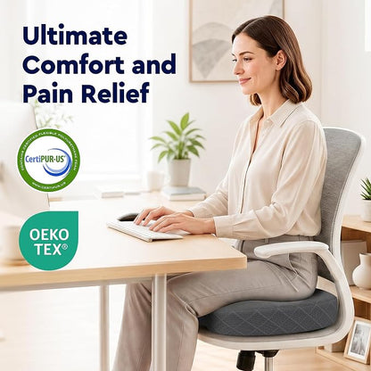 TushGuard Seat Cushion - Memory Foam Sitting Pillow for Office Chair, Car Seat, Airplane, Bleacher - Sciatica & Hip & Coccyx Pain Relief Desk Chair Cushion for Long Sitting Office Workers, Car Drivers