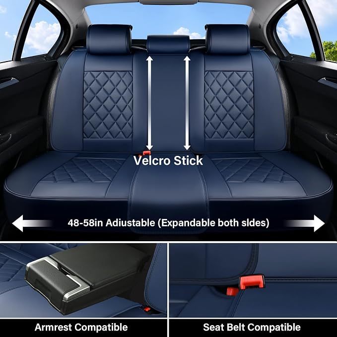 Coverado Car Seat Covers Full Set, Luxury Faux Leather Seat Covers for Cars, Waterproof Car Seat Protector, Blue Car Seat Cover, Universal Automotive Seat Covers Fit for Most Sedan SUV Trucks