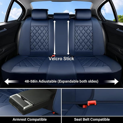 Coverado Car Seat Covers Full Set, Luxury Faux Leather Seat Covers for Cars, Waterproof Car Seat Protector, Blue Car Seat Cover, Universal Automotive Seat Covers Fit for Most Sedan SUV Trucks