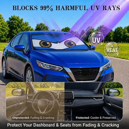 Car Windshield Sun Shade, Blue Monster Eyes Sun Visor for Car Windshield Universal Fits Sedan Compact Car Hatchback SUV - 59 x 27.5