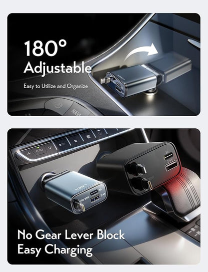 LISEN Car Charger USB C Fast Charge, [Single-Port] Retractable Car Charger USB C, RV Power Adapters for Women Men Phone Type C Charging for iPhone 17 Pro Max 16 15 Samsung S26 S25, MacBook Neo