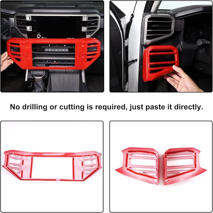 Car Center Console Air Conditioning Outlet Trim Cover Kit Compatible with Toyota Tundra/Sequoia 2022-2026, ABS Dashboard Side A/C Vent Panel Decorative Frame Protection Accessories, For 8-inch Screen