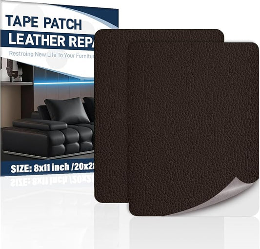 Zenyao Leather Repair Patch Tape - Self Adhesive Leather Repair Kit for Car Seat Furniture, Heavy Duty Vinyl Repair Patch for Couch Sofa, Waterproof Fix for Tears, 8x11 Inch, 2 Pieces, Dark Brown