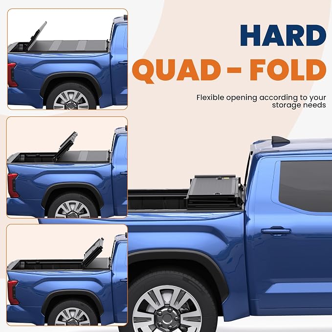 KUIPERAUTO 6.5ft Quad-Fold FRP Hard Truck Bed Tonneau Cover Compatible with 2004-2014 Ford F-150,On Top Mount,Lockable,Styleside Bed 78.9inch