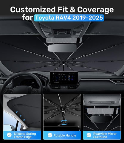 Zanch Upgrade Windshield Sun Shade, Custom Fit for Toyota RAV4 2019-2025 [Titanium-Silver Reflective Coating] Blocks 99% UV & Heat, Sunshade Umbrella for RAV4 2019 2020 2021 2022 2023 2024 2025