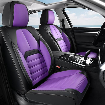Coverado Car Seat Covers Full Set, Seat Covers for Cars, Automotive Seat Covers, Waterproof Nappa Leather Front Seats and Back Car Seat Protector, Universal Fit for Most Cars SUV Trucks,Black&Purpe