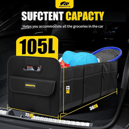 MIKKUPPA Car Trunk Organizer - 105L Collapsible Large Trunk Organizer for Groceries, Trunk Storage Organizers for SUV Auto Truck Van with Non Slip Bottom (Black)