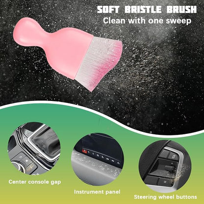 Car Interior Detailing Brush, Curved Soft Bristles Vehicle Removal Dust Collectors, Scratch-Free Automotive Cleaning Tool Accessories, Universal for Truck SUV Sedan (Pink Handle/White Bristle)