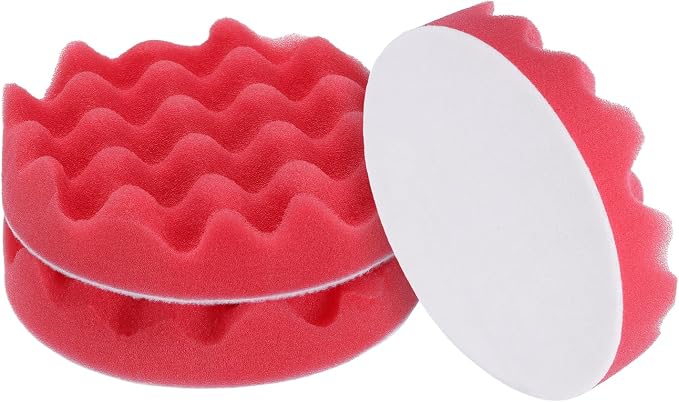 HARFINGTON 3pcs Buffing Sponge Pads 5" Polishing Wheel Waffle Finishing Grip Pad Car Buffer Polisher with Hook and Loop Back for Car Detailing Polishing Waxing, Red