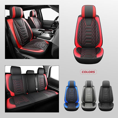 FREESOO Tundra Seat Covers 2026 2025 2024 2023 2022 Full Set, Fit for Toyota Tundra Crewmax Double Cab, Custom Truck Seat Covers with Waterproof Faux Leather BlackRed