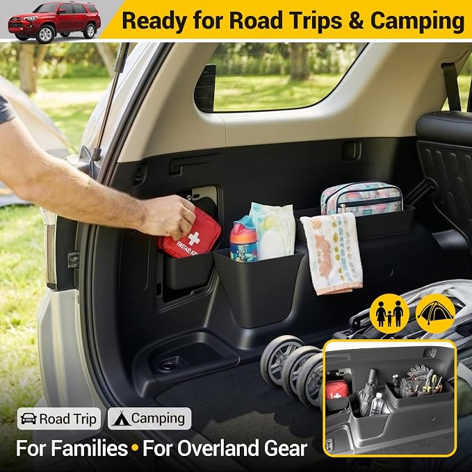 Rear Trunk Organizer for 2010-2024 Toyota 4Runner 5-Seat 2nd Row Accessories, Storage Bin Trunk Side Storage Box Cargo Tray for 10-24 4 Runner(4Pcs Trunk Organizer,Not for 7-Seat)