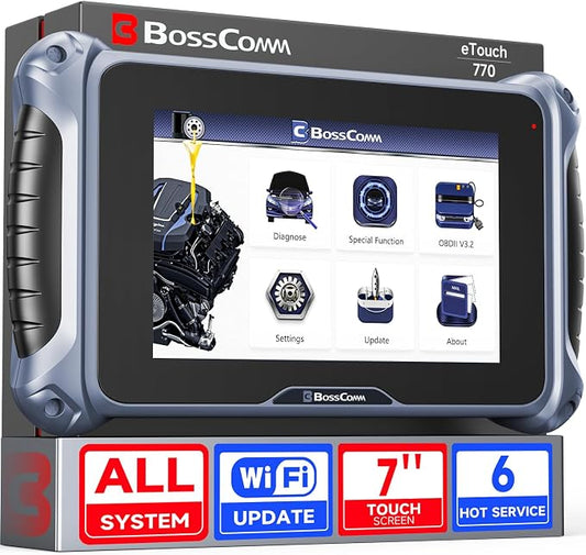 2026 BOSSCOMM eTouch770 Diagnostic Scanner Upgraded from IF745 Code Scanner, All-System OBD2 Scan Tool with 6 Resets, ABS, SAS Calibration,Oil,Throttle, EPB, BMS, Lifetime WiFi Free Update,Auto Vin.