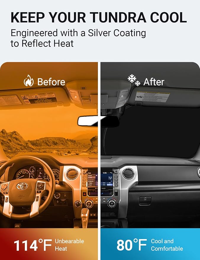 Proadsy 2026 Upgrade Front Windshield Sun Shade Foldable Sunshade Protector Custom Fit Tundra 2007-2021 Limited Sr5 Platinum Accessories