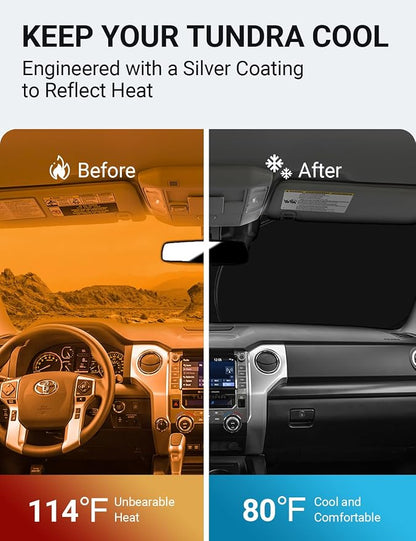 Proadsy 2026 Upgrade Front Windshield Sun Shade Foldable Sunshade Protector Custom Fit Tundra 2007-2021 Limited Sr5 Platinum Accessories