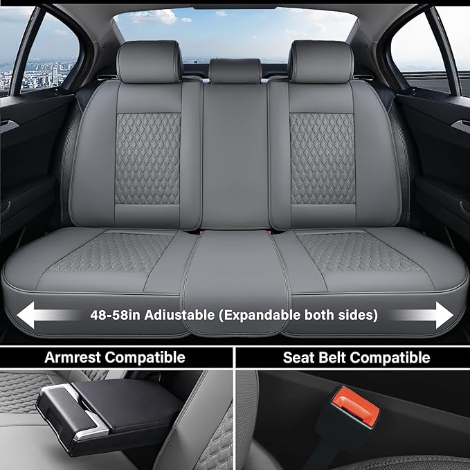 Coverado Car Seat Covers Full Set, Nappa Leather Seat Covers for Car, Waterproof Car Seat Protector with Lumbar Support, Automotive Seat Covers Universal Fit for Most Cars SUV Trucks (Gray)