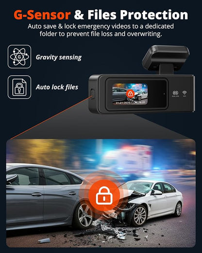 Wireless Dash Cam Front and Rear 2K, WiFi APP Dash Camera for Cars with 1.5'' Screen, Mini Dashcam Front and Back Support G-Sensor/Time Lapse 2 Kinds Parking Monitor