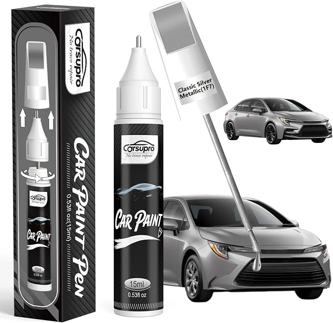 Classic Silver Metallic(1F7) for Toyota Touch Up Paint Pen, 2 in 1 Car Scratch Remover with Pen Tip and Brush, Precise Color Match for Car Paint Scratch Repair, Quickly and Easily Fix Chips and Nicks