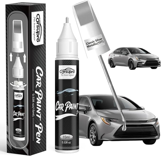 Classic Silver Metallic(1F7) for Toyota Touch Up Paint Pen, 2 in 1 Car Scratch Remover with Pen Tip and Brush, Precise Color Match for Car Paint Scratch Repair, Quickly and Easily Fix Chips and Nicks