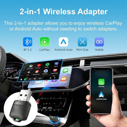 C6 Mini Wireless CarPlay Android Auto Adapter for iPhone & Android Phone, 2-in-1 Dongle, 70% Smaller Mini Design with Cooling Vents, Dual 5G Chips 5.8GHzWiFi, Auto-Connect for Factory Wired Cars 2016+