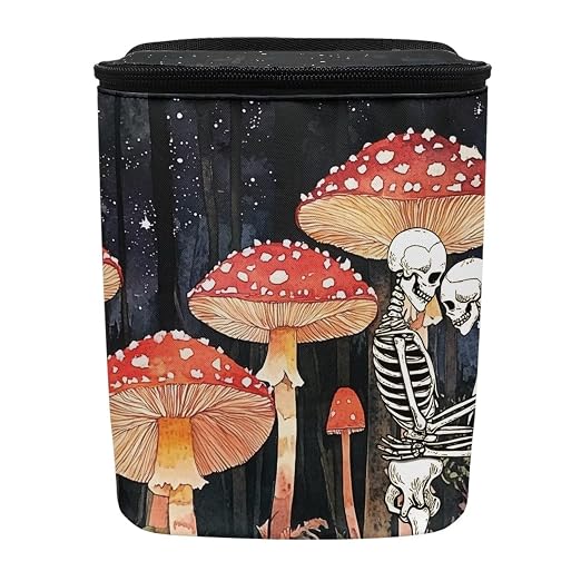 Talayituse Skull Mushroom Print Car Trash Bin, Large Size Auto Trash Can Adjustable Portable Garbage Can with Lid, Vehicle Hanging Bag for Headrest Front Back Seat
