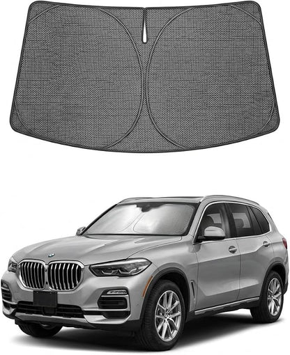 Proadsy Windshield Sun Shade Custom Fit BWM X5 2019-2026 Ice Crystal Black Front Window Sunshade UV and Heat Blocker Foldable Visor Keeps Car Cooler for Summer Parking and Daily Use