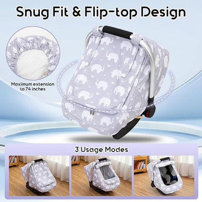 Car Seat Cover Baby, Mink Dot Infant Car Seat Cover for Outdoor, Breathable Carseat Cover with Mesh Peep Window & Sun Shade, Easy Access Baby Carrier Canopy Snug Fit Stroller