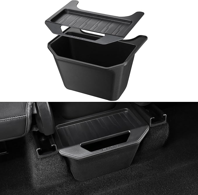 BASENOR 2024-2020 Tesla Model Y Trash Can, Rear Center Console Organizer with Anti-Slip Lid, Dustproof Rear Bin Backseat Storage Box Garbage Can for Model Y Accessories
