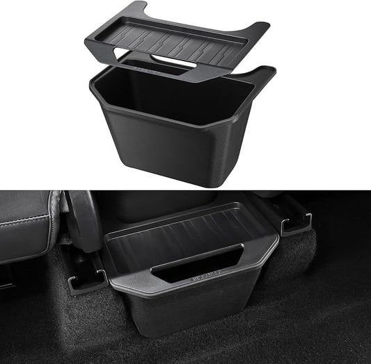 BASENOR 2024-2020 Tesla Model Y Trash Can, Rear Center Console Organizer with Anti-Slip Lid, Dustproof Rear Bin Backseat Storage Box Garbage Can for Model Y Accessories