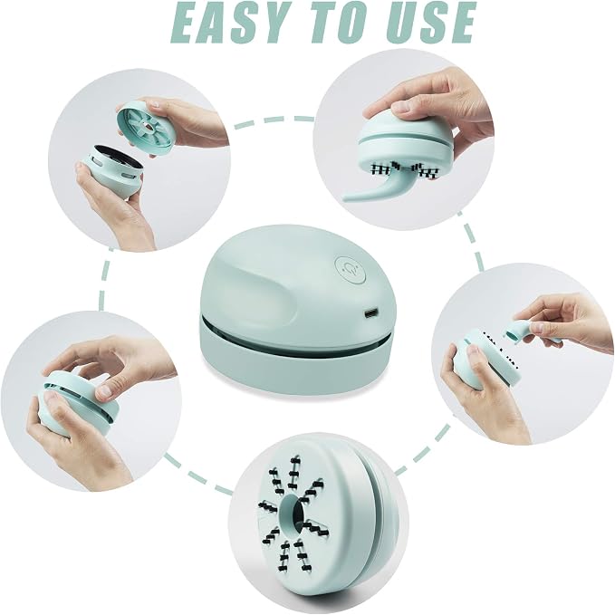 Desktop Vacuum Cleaner USB Charging with Vacuum Nozzle Cleaning Brush, Detachable Design & Portable Mini Table Dust Vaccum Cleaner, Clean Dust, Crumbs, Piano, Computer, Car Etc(Light Green)