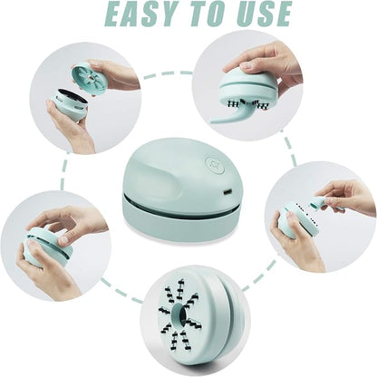 Desktop Vacuum Cleaner USB Charging with Vacuum Nozzle Cleaning Brush, Detachable Design & Portable Mini Table Dust Vaccum Cleaner, Clean Dust, Crumbs, Piano, Computer, Car Etc(Light Green)