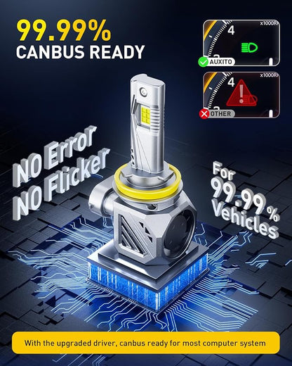 AUXITO H11 LED Bulbs, 6500K Xenon White, Wireless Light Bulbs, Pack of 2