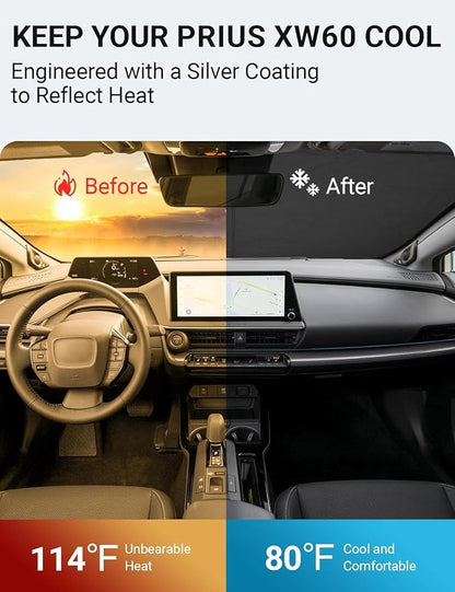 Proadsy Windshield Sun Shade for Toyota Prius 2023 2024 2025 2026 4-Layer Foldable Front Sunshade Protector Sun Visor Blocks UV Rays Keep Car Cooler