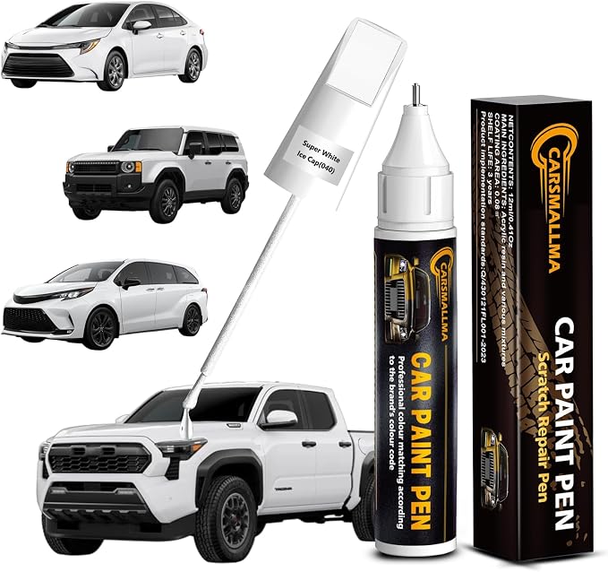 Car Touch Up Paint(040 Super White/Ice Cap) for Toyota, Color Accurate Car Scratch Repair Remover Pen,Automotive Paint Quick & Easy to fix vehicle Chips and Nicks Scuff