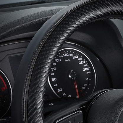 SEG Direct Car Steering Wheel Cover Small-Size for Prius Civic Model 3 Model Y Camaro Rogue with 14"-14 1/4" Outer Diameter Leather with Carbon Fiber Pattern Black