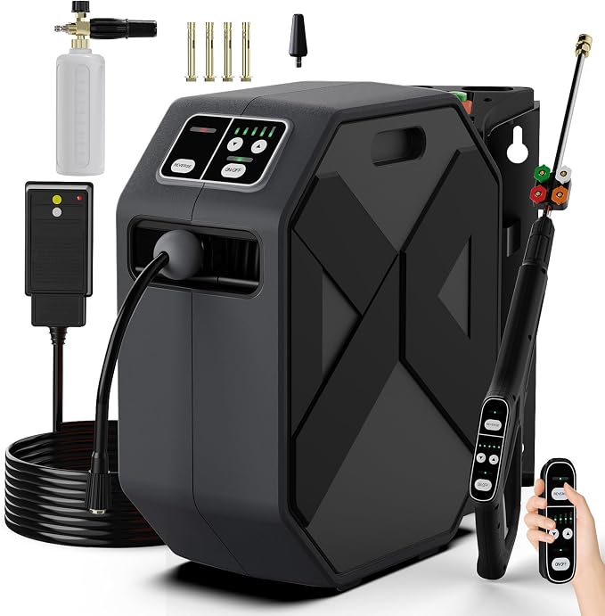 5000PSI Wall Mounted PowerWasher with 4 Quick Connect Nozzles, Foam Cannon for Car, Lane, Patio Cleaning
