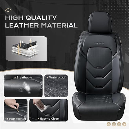 Coverado Car Seat Cover, Black Seat Covers for Cars, 5 Seat Leather Seat Covers, Waterproof Car Seat Protector, Front and Back Seat Cover, Universal Car Seat Cushion for Most Sedan SUV Truck