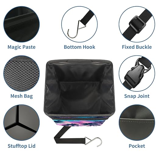Car Trash Can – Multi-Purpose, Lightweight and Portable with Durable Water-Resistant Coating, No Installation Required, Practical and Ample Capacity, Variety of Colors.Coconut Tree