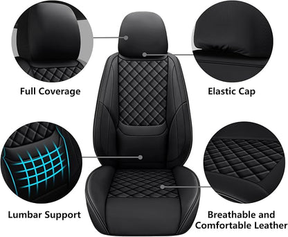 Full Coverage Leather Car Seat Covers Full Set,Waterproof Seat Covers for Cars,SUVs Trucks, Car Seat Cushion,Car Seat Protector with 5 Seats (Black, Full Set(Front and Rear-5 Seats))