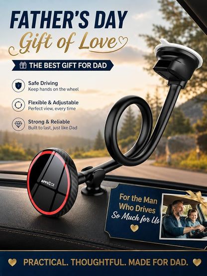 APPS2Car for MagSafe Car Mount for Dad, Magnetic Phone Holder for Car Upgraded 14-Inch Long Arm Suction Cup, Windshield Phone Mount fits iPhone 17 Pro Max Plus 16 15 14 13 12 Mini