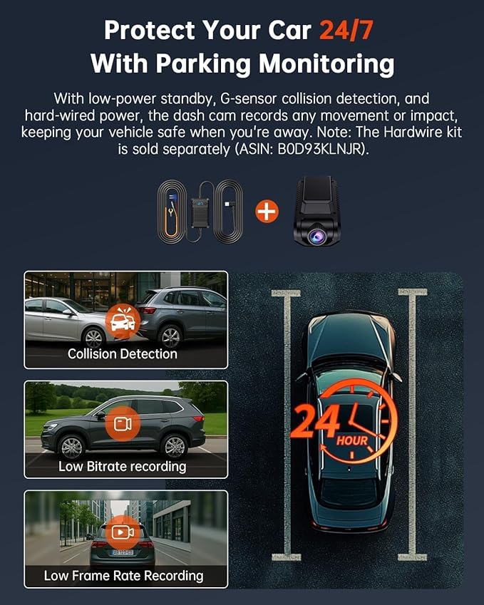 Dash Cam Front and Rear, 4K Ultra HD+1080P Dash Camera for Cars, Built-in Wi-Fi GPS, Included 32GB Card, 2.0'' IPS Screen Mini Car Camera, App, Night Vision, 170°Wide Angle, 24H Parking Mode