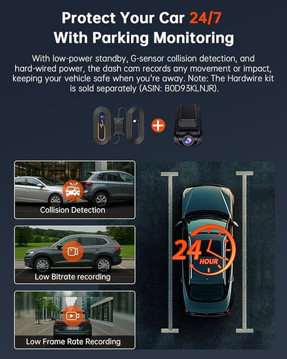 Dash Cam Front and Rear, 4K Ultra HD+1080P Dash Camera for Cars, Built-in Wi-Fi GPS, Included 32GB Card, 2.0'' IPS Screen Mini Car Camera, App, Night Vision, 170°Wide Angle, 24H Parking Mode