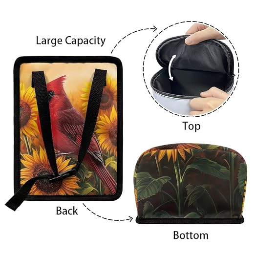 Talayituse Cardinal Sunflower Print Car Trash Can Portable Auto Garbage Bin Multifunctional Vehicle Interior Accessories with Adjustable Straps Universal Fit Truck SUV Sedan