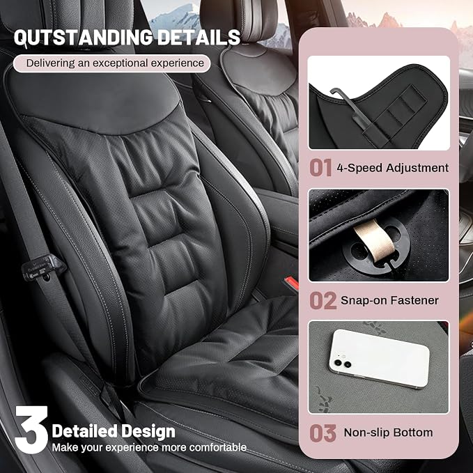 1 Car Seat Cushion for Car,Pu Nappa Leather with Breathable Memory Cotton Core Filling & Non-Slip Sole,Water Proof,Car Seat Cushions for Driving&Office Chair(Car Seat Cushion With Back Support Pillow)