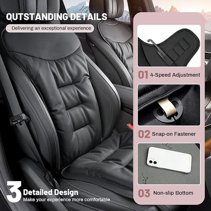 1 Car Seat Cushion for Car,Pu Nappa Leather with Breathable Memory Cotton Core Filling & Non-Slip Sole,Water Proof,Car Seat Cushions for Driving&Office Chair(Car Seat Cushion With Back Support Pillow)